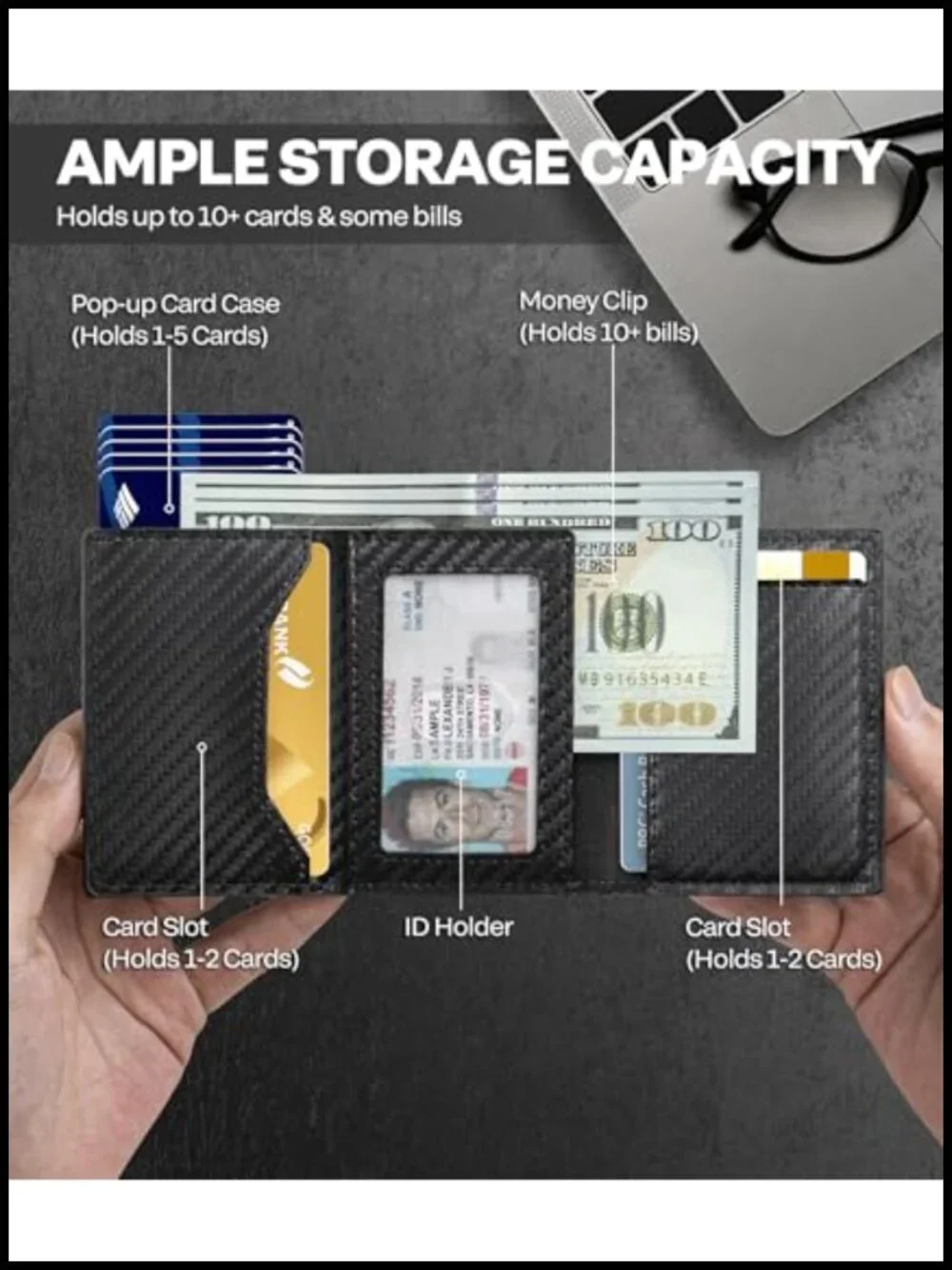 Men's Genuine Leather Smart Wallet with AirTag Holder RFID Blocking Pop-Up Card